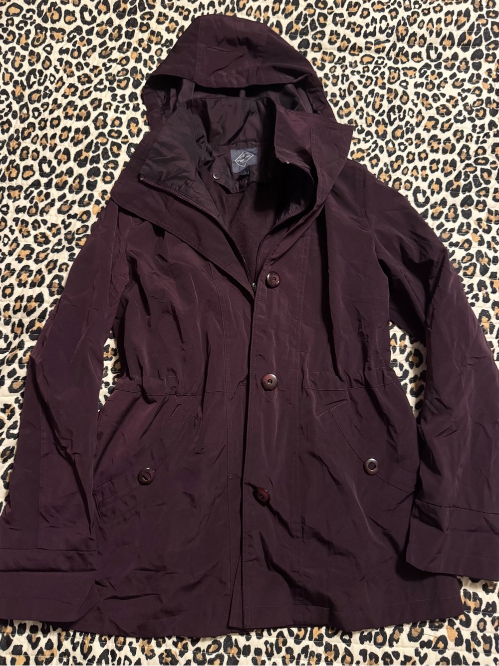 St. John's Bay Hooded Rain Coat in Deep Plum